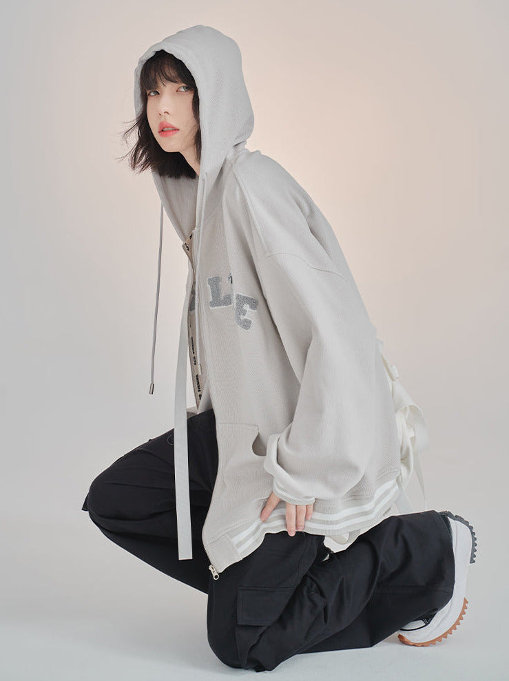 Fluffy Logo Hoodie Sweatshirt Zip Jacket