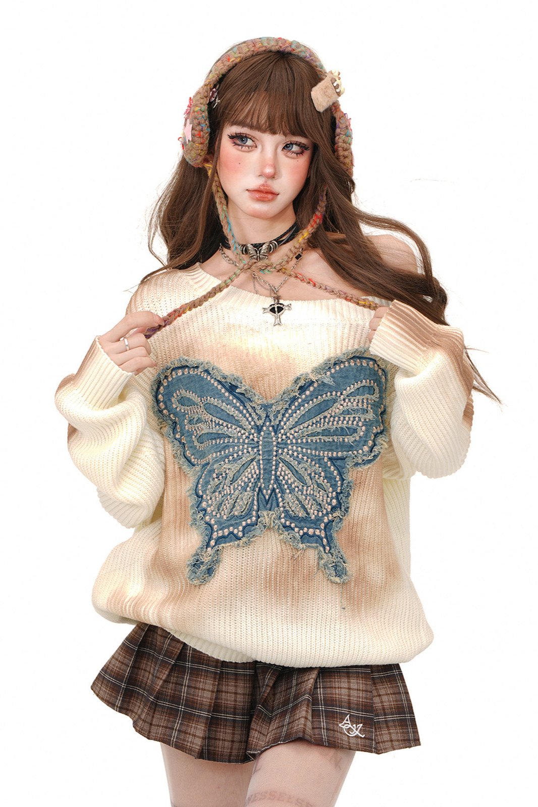 Butterfly Embroidered Slanted Top