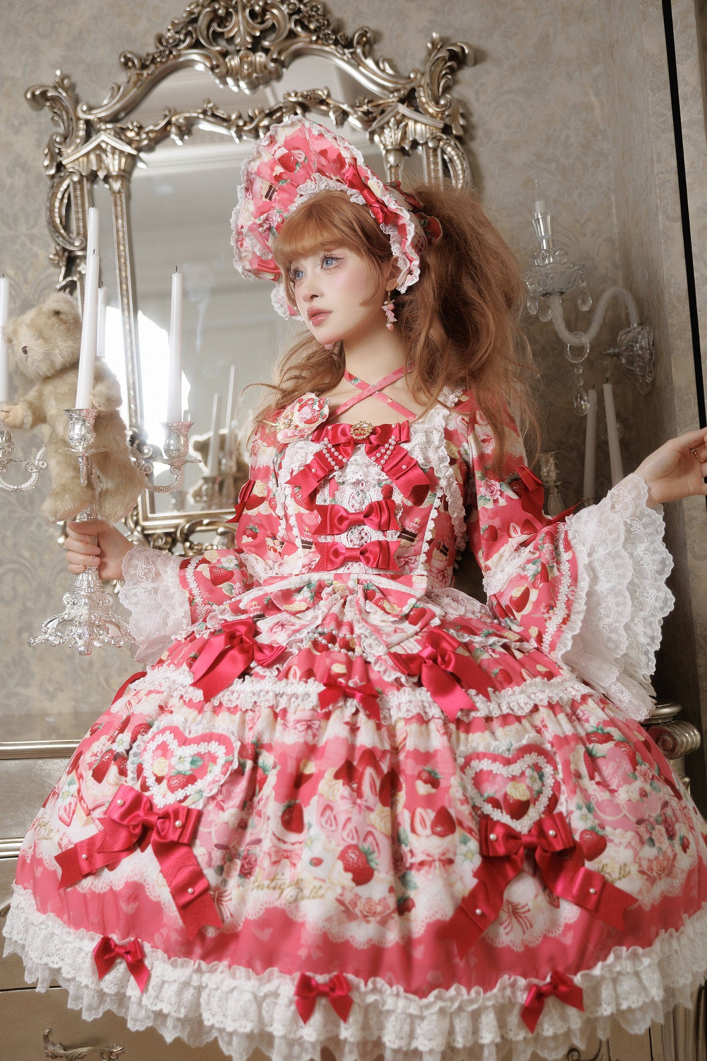 【2月27日予約締切】ストロベリーアンティークドールドレス＋フルセット＋ボンネット＋カチューシャ