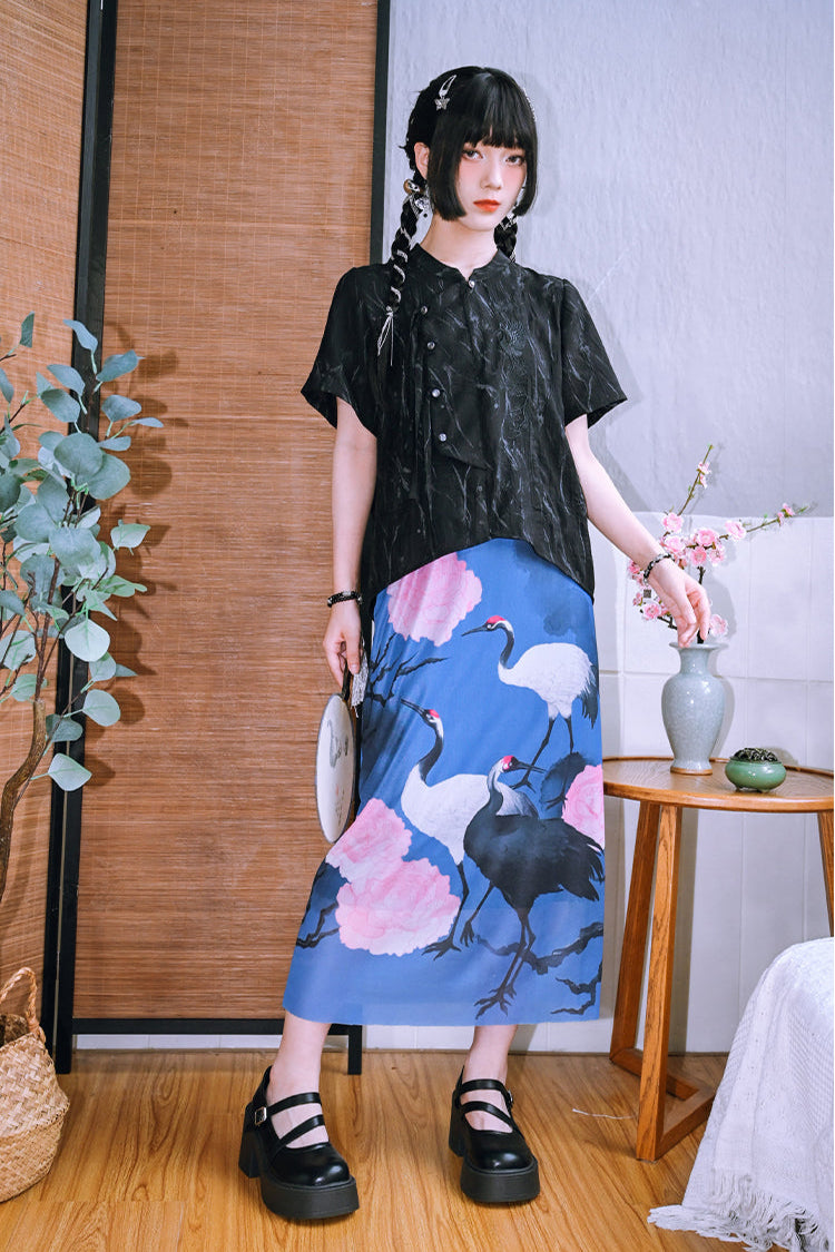 Retro China Tassel Stand Collar Shirt