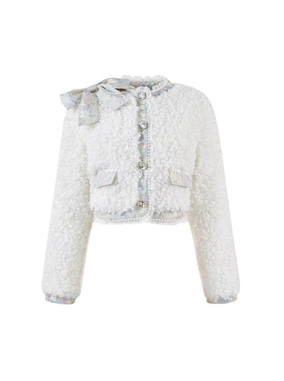 Lamb Fur Wool Retro Flower Design Jacket