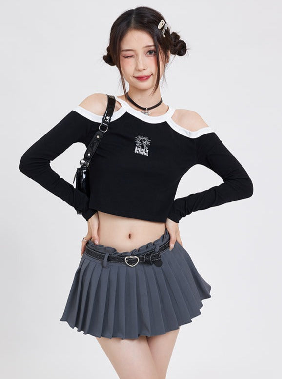 Open Shoulder Short Bicolor Tops