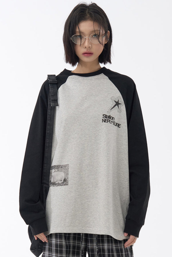 ルーズフィット コリジョンプリント ロングスリーブTシャツ