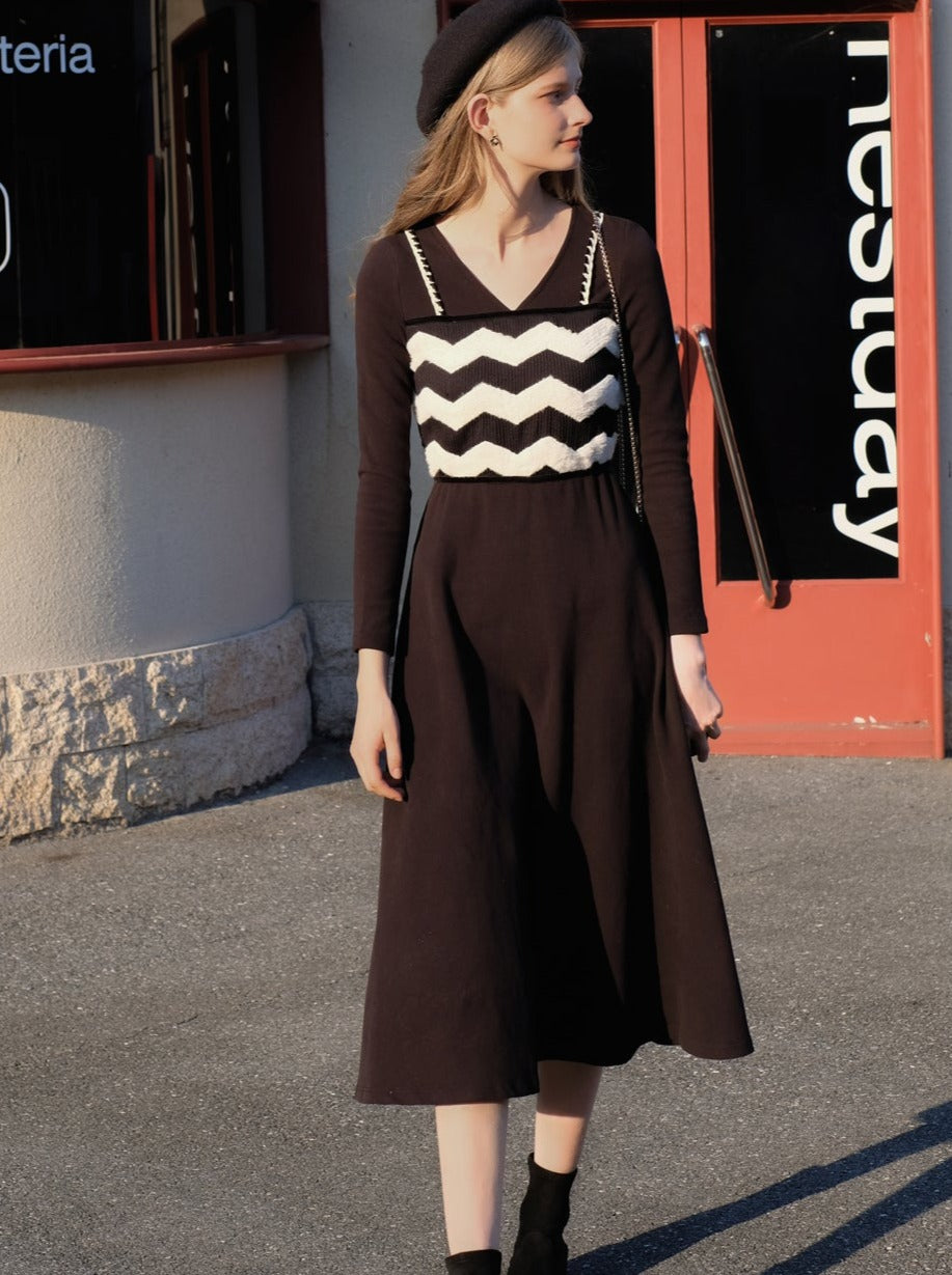 French faux two-piece retro chic dress