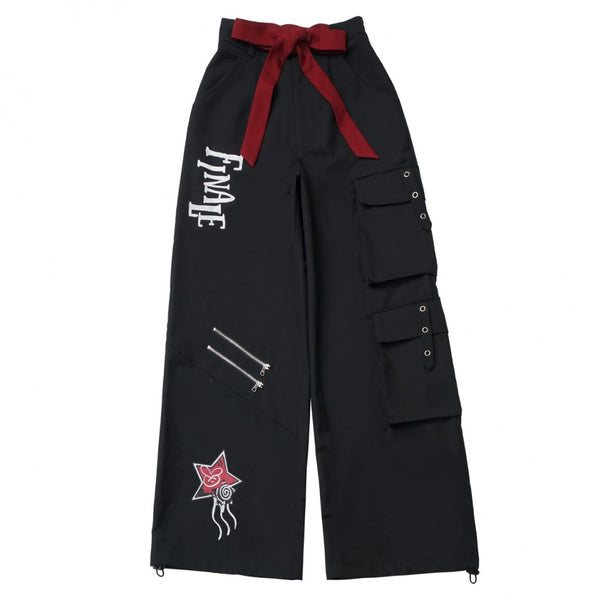 コントラストシャツ＋チェックスカート＋ブラックスカート＋ワイドパンツ＋ネクタイ