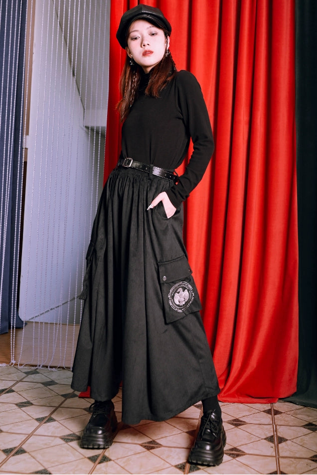 ブラックコーデュロイワイドパンツ