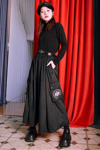 ブラックコーデュロイワイドパンツ