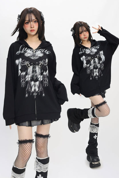 シャイニングガールフリースライトアジアンフード付きパーカー