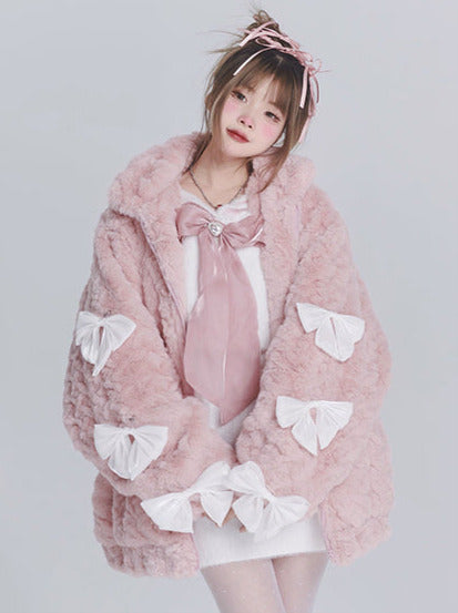 Design ribbon loose furry lamb's wool coat