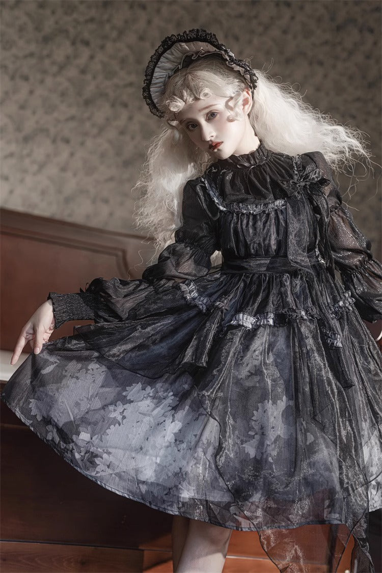 Dead Leaf Gos Dark Style Tulle Suspender Dress + Stand Color Tops