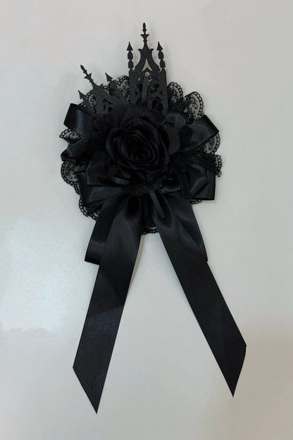 【10月13日予約締切】Gothic Doll Black White Cathedral Print Lace Trim Lolita Op Dress+ Full Dress Set (Flat Hat, Sash, Castle Flower Brooch)