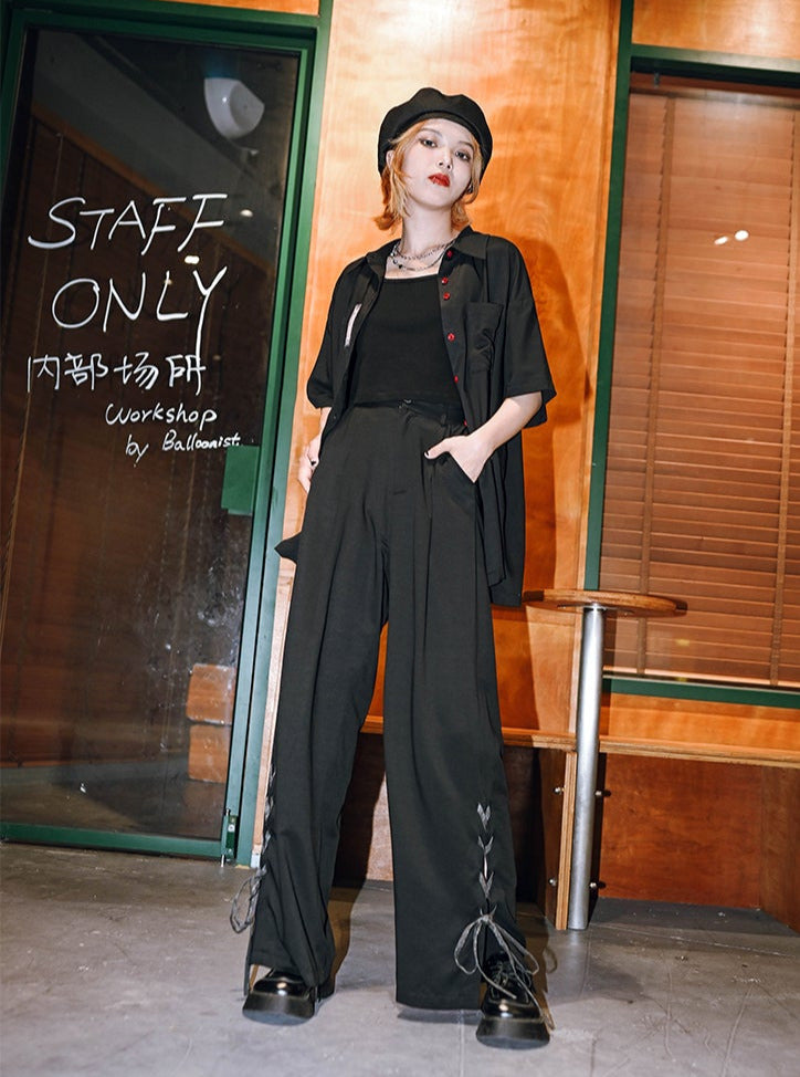 Lace-up straight leg casual slacks pants