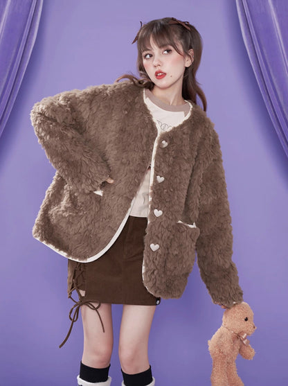 Chocolate Faux Fur Loose Jacket