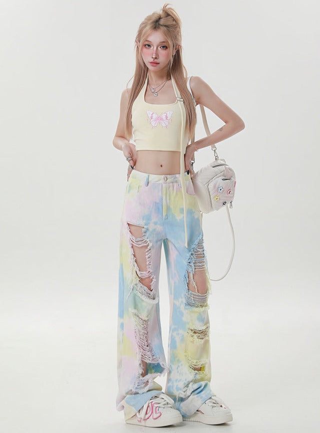 Spice Girl Damage Colorful Wide Leg Pants