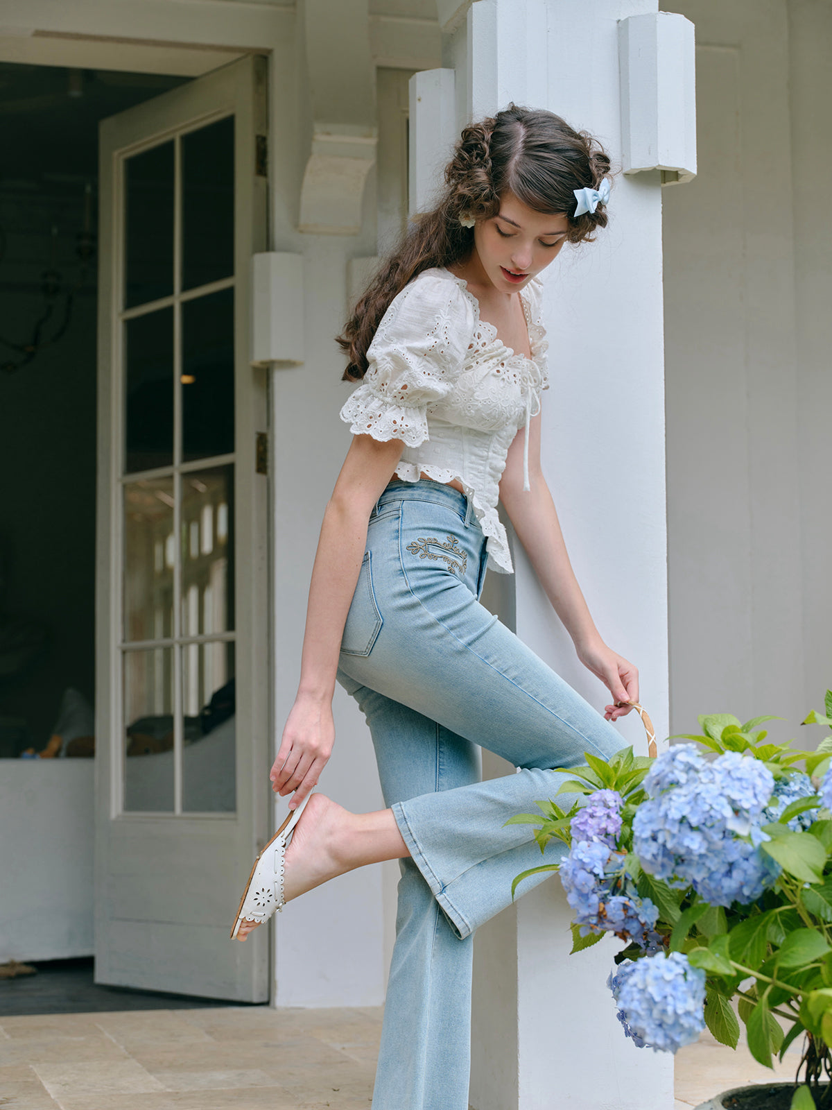 Puff Sleeve Sweet Pure White Short Top