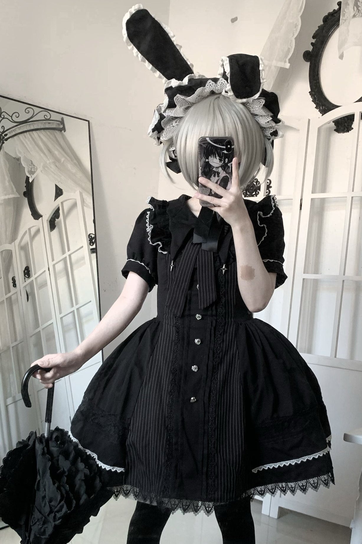 Gothic Doll Striped Lolita Dress + Sleeve
