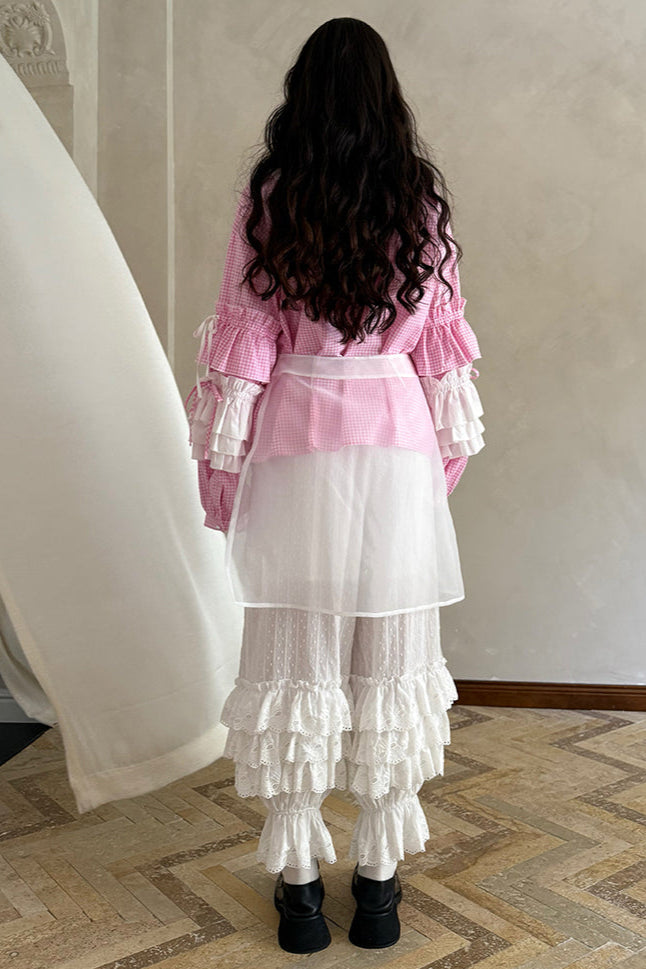 Camisa de patchwork con cuadrícula rosa muñeca
