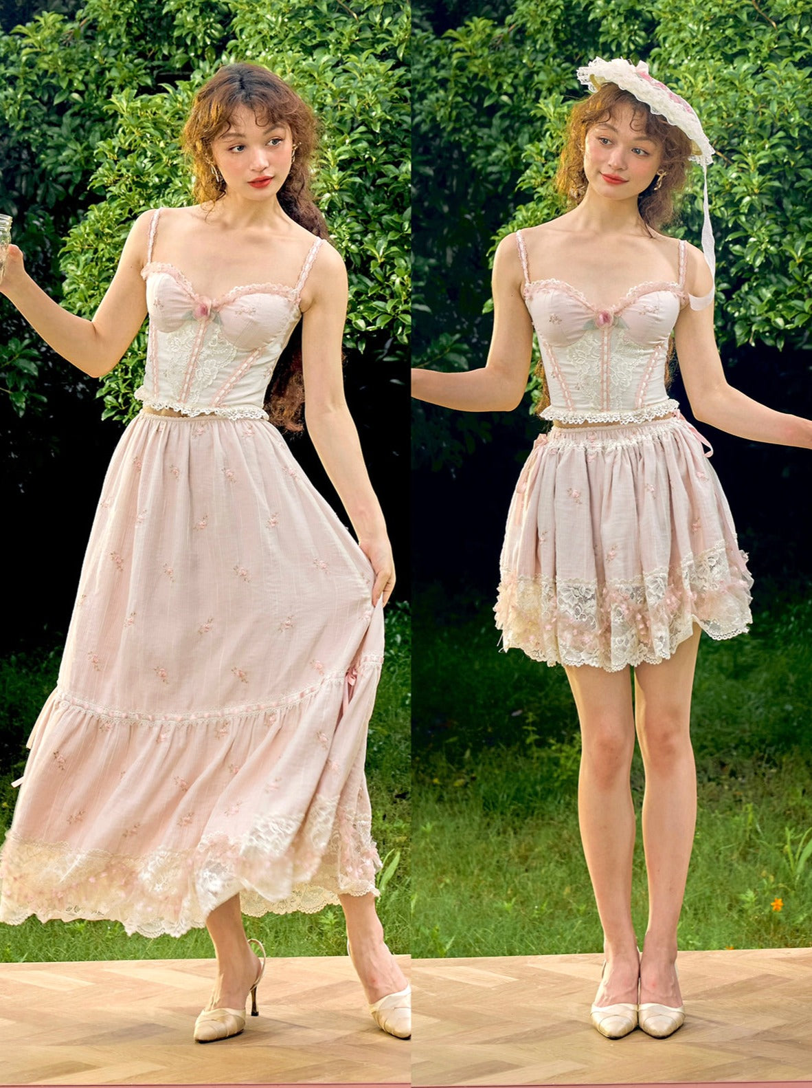 Sweet Waltz Flower Camisole With 2-Way Fishbone Skirt