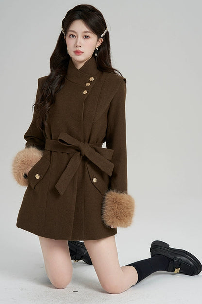 レトロウールンスタンドアップカラーコート