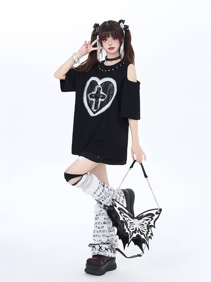 Rivet ouvert Shelder Love Lace Dark Loose T-shirt