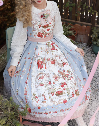 【4月18日预售截止】甜美洛丽塔草莓茶会蕾丝蓝色连衣裙（短款・长款）
