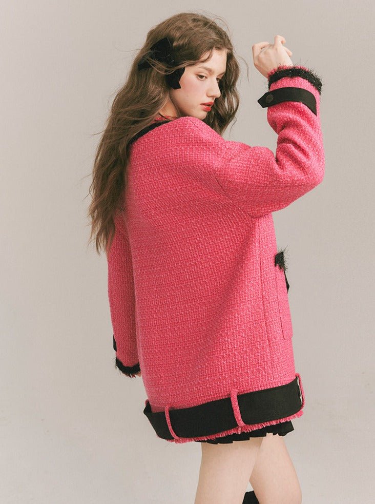 Vivid Pink Tweed Long Jacket