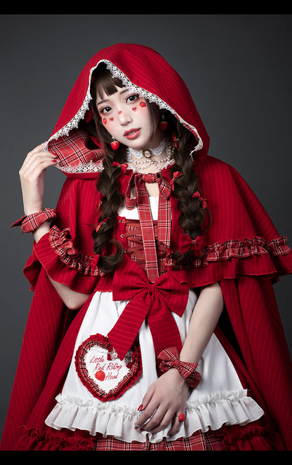 [Reservation product]Sweet Red Check Ribbon Dress [Little Red Riding Hood Outfit]