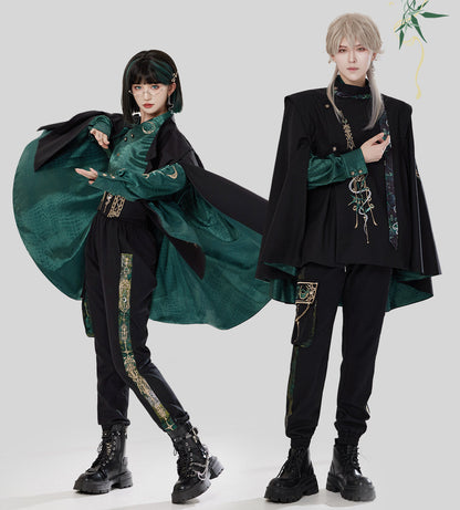 Jade Moon Dragon Embroidered Chinese Shirt + Moon Pocket Pants