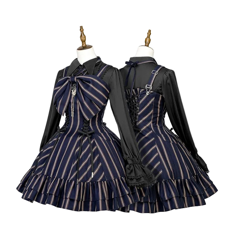 【12月29日予約締切】ゴシックロリータストライプリボンサスドレス