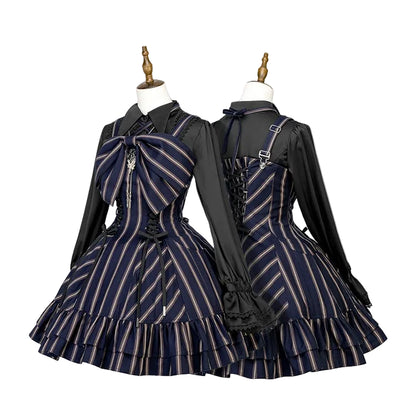 【12月29日予約締切】ゴシックロリータストライプリボンサスドレス