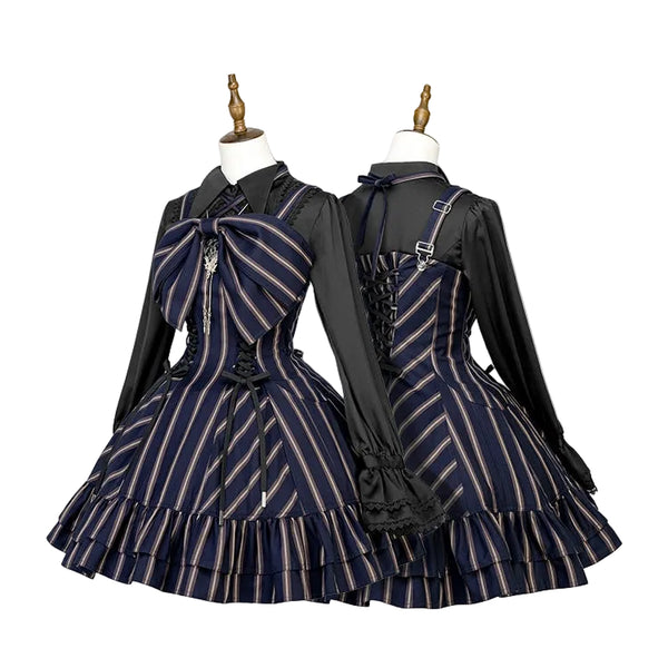 【12月29日予約締切】ゴシックロリータストライプリボンサスドレス