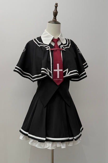 [Date limite de réservation : 31 juillet] Ensemble costume de cosplay gothique campus du Nord avec cape noir/blanc