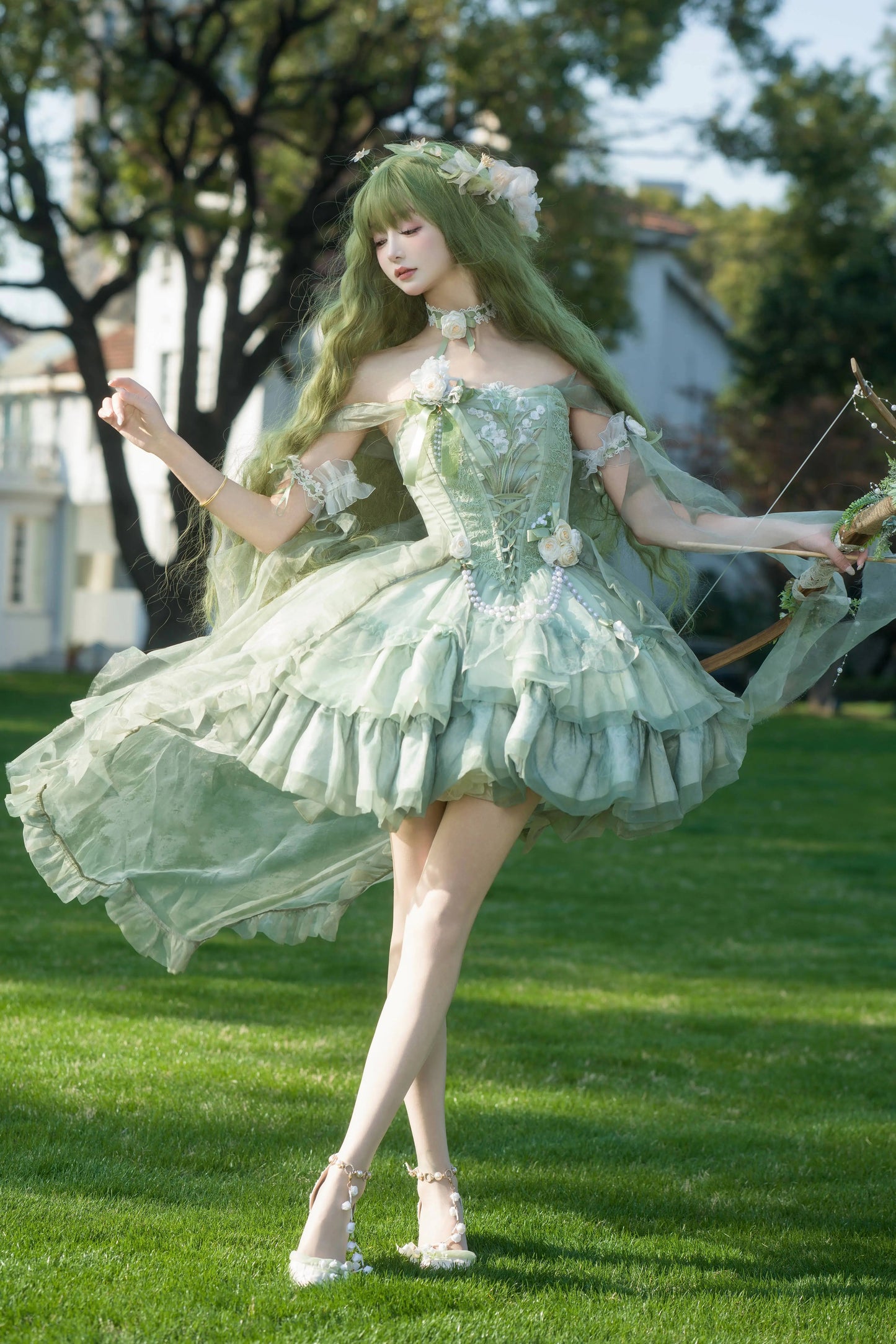 [Order Deadline: April 5] Green Fairy Wizard Floral Lolita Dress + Full Set + Accessories