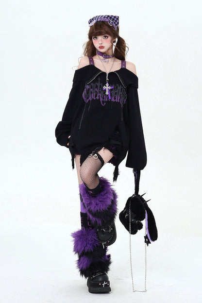 Sub-Black Purple Off-Shoulder Sweater