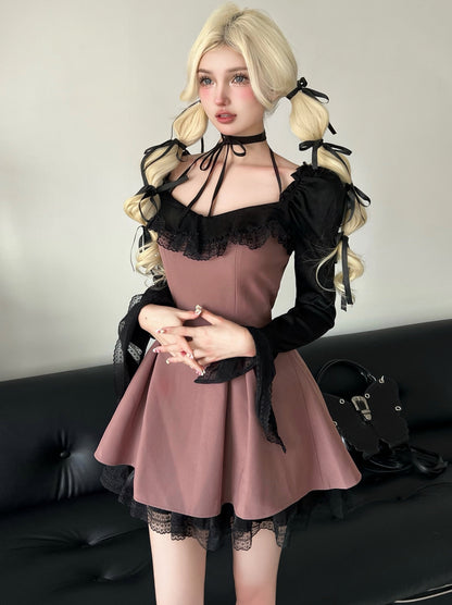 Choker Ribbon Black Lace Girly Layered Dress 