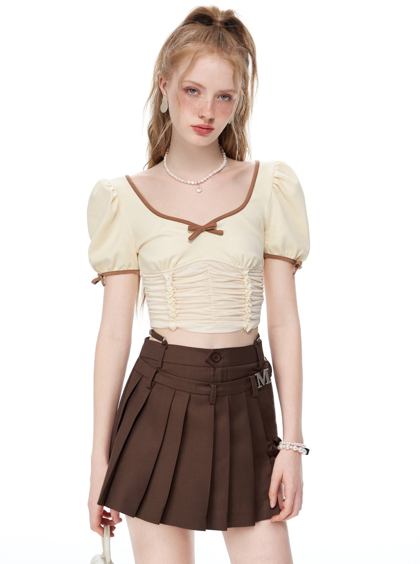 Pleated square collar top