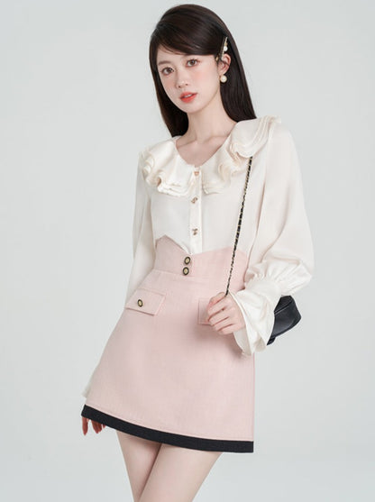 Ruffle Satin Bell Sleeve Blouse