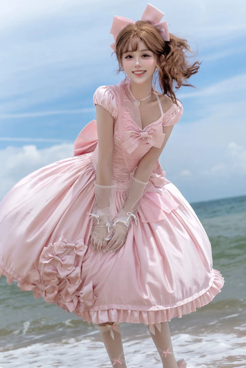 [Pre-order Deadline: August 8] Elegant Silver Satin Lolita Romantic Ribbon Dress Set
