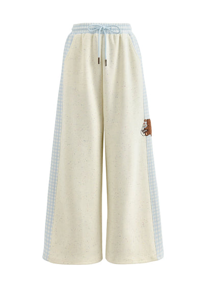 Bear Embroidery Plaid Pants