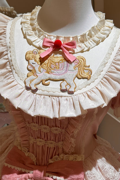 【8月20日予約締切】ピンク×パステルスイートロリータエンブロイダリーフリルリボンティアードドレス