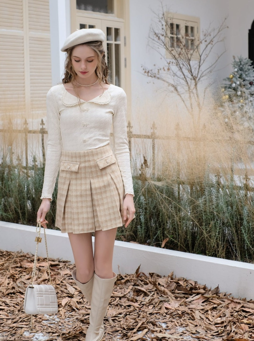 Milkshake French top + yellow check skirt