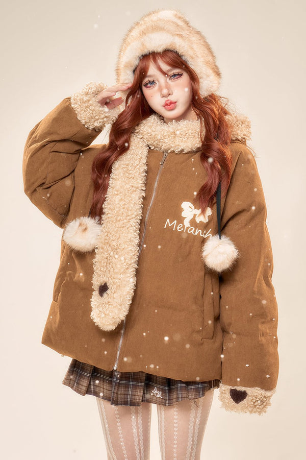 ルーズカラメルフーデッドラムウールガーメント