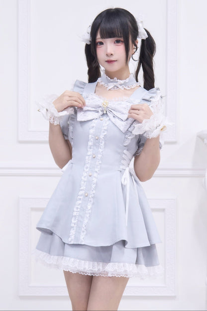 Mine striped lace puff sleeve top + short skirt