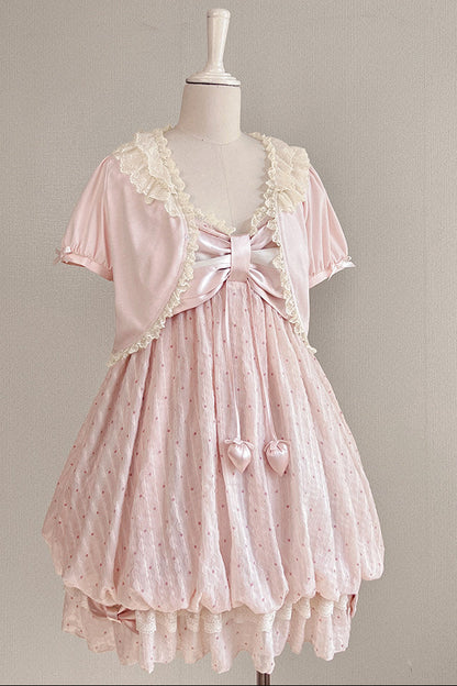 [Reservierungsschluss 29. Mai] Romantisches Feen-Ballonkleid mit rosa Punkten und Schleife