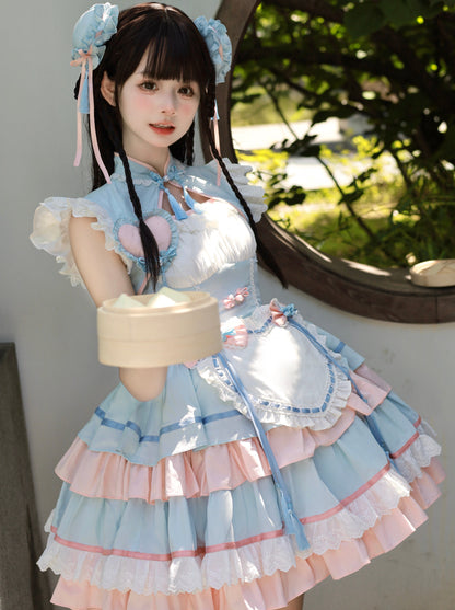 [Reservations] Sweet Cool Love Chinese Lolita Dress + Vest + Apron + Hair Accessories