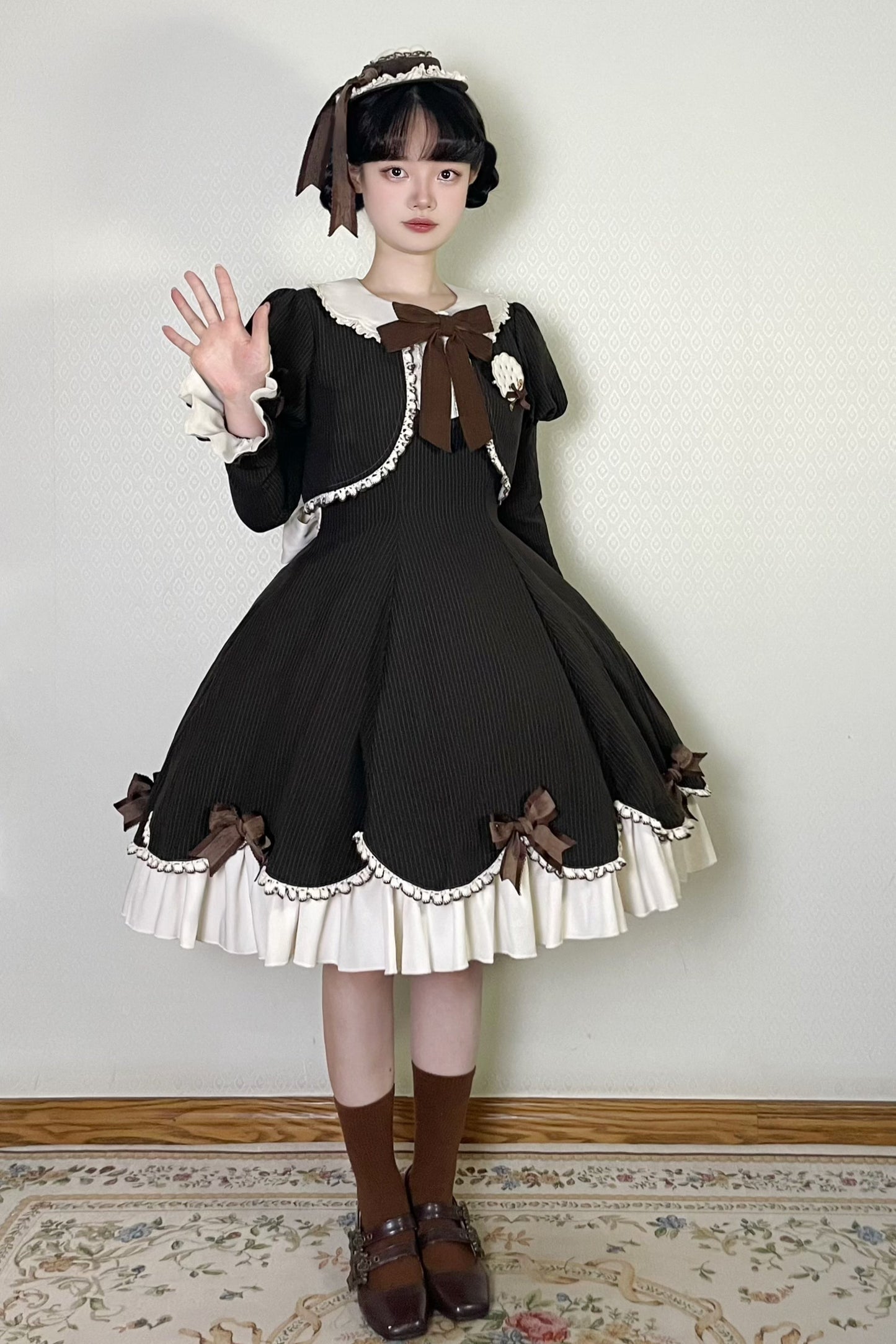 Hazelnut Chocolate Faux Two-piece Dress + Cake Hat