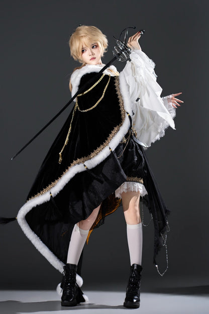 [Pre-order Deadline: December 2] Royal Gothic Military Prince Costume Complete Set (Shirt + Shorts + Long Vest with Train + One-Shoulder Fur Cape + Accessories)