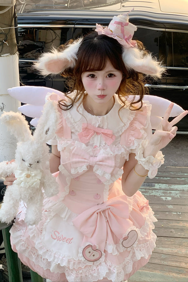 【3月31日予約締切】スイートアップルメイドドレスセットアップ＋バックリボントレーン＋ヘアバンド