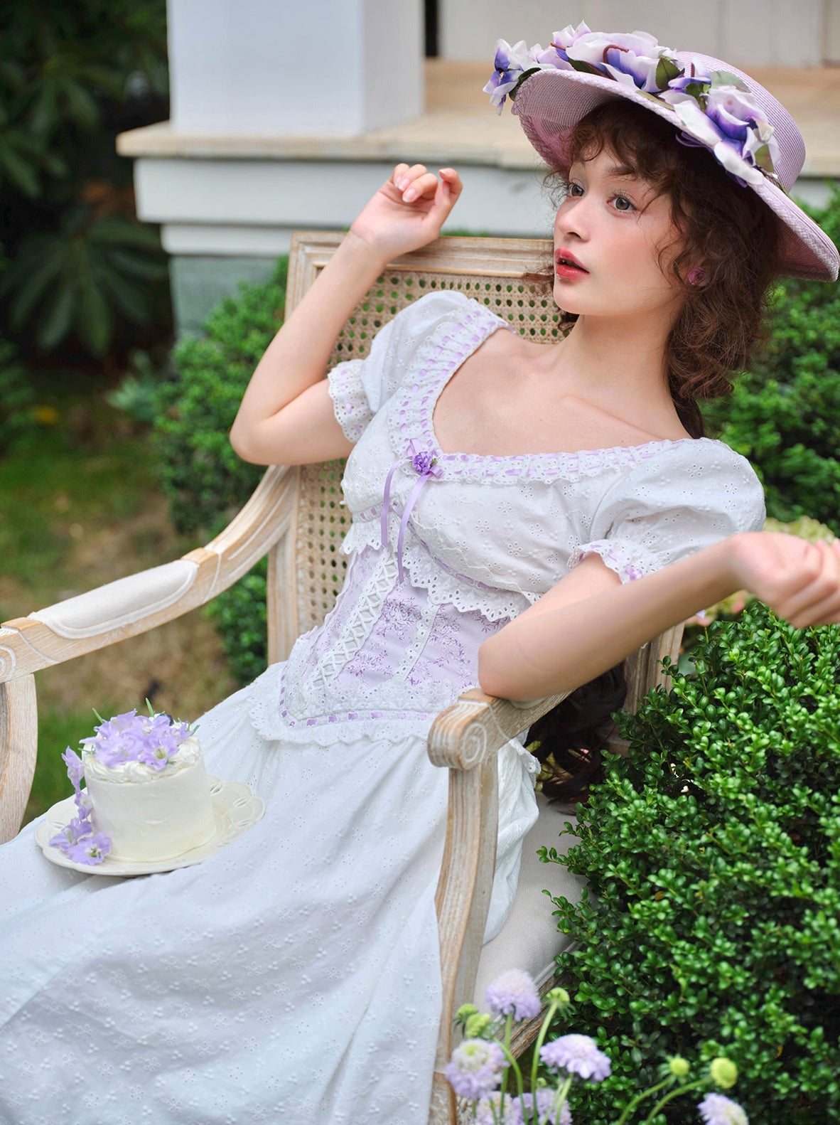 Puff Sleeve Purple Flower Dress