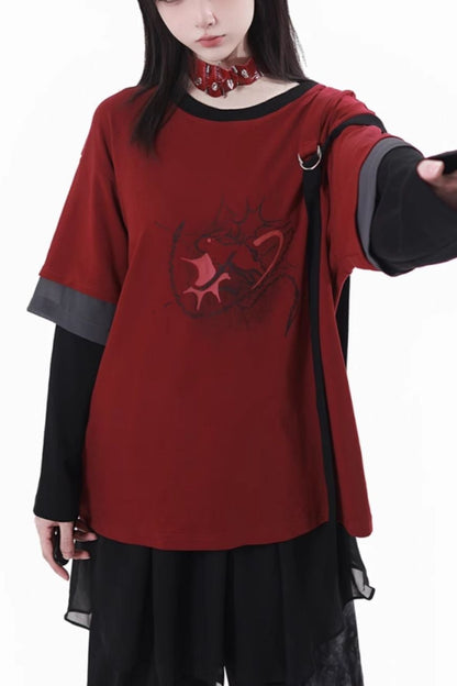 Splice mode red top + mode pants + rose belt